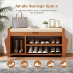 oakvivo 39.4in Shoe Bench with 2 Side Holder, 3 Tier Bamboo Entryway Bench with - Image 6