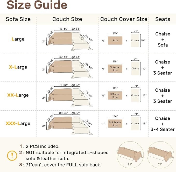 2 Pieces Sectional Couch Covers L Shaped Cover L Dark Gray | Thick Washable - Image 2