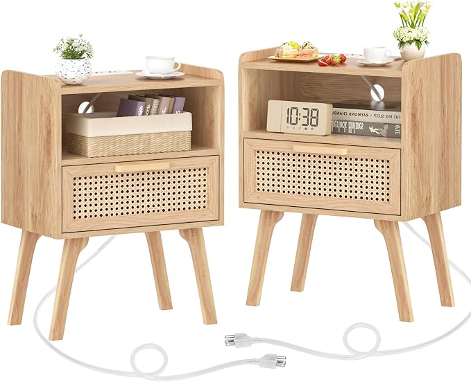 Lerliuo Rattan Nightstands Set of 2 by Lerliuo