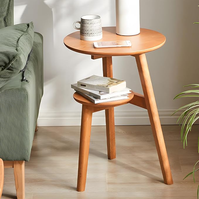 Side Table, 2-Tier Round End Tables Living Room, Mid Century Modern Side Table by Cttasty
