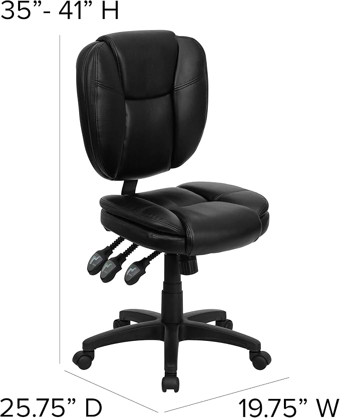 Flash Furniture Caroline Mid-Back Black LeatherSoft Multifunction Swivel - Image 3