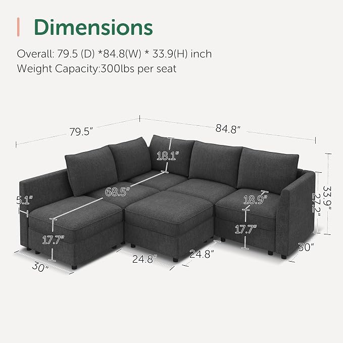 HONBAY Modular Sectional Sofa L Shaped Sectional Couch - Image 2
