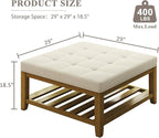 Befurtori Large Square Ottoman Coffee Table, Linen Solid Upholstered Footrest - Image 2