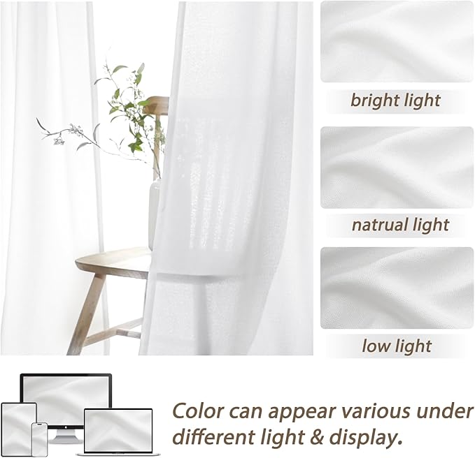 108 Inch White Linen Semi Sheer Curtains - Image 5