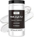 Nicpro Metallic Pearl White Acrylic Paint 33.8oz/1000ml, Non Toxic Pearlescent by Nicpro
