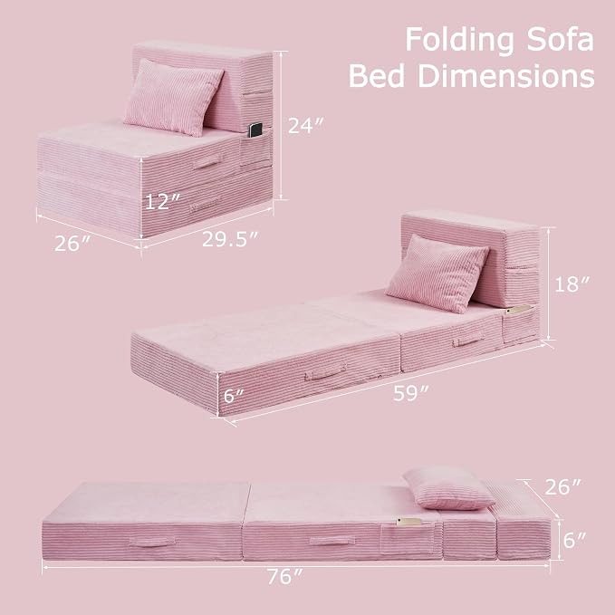 Folding Sofa Bed, 4 in 1 Convertible Sleeper Chair - Image 2