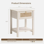 SICOTAS White Nightstand Set of 2, Rattan Decor Drawer - Image 2
