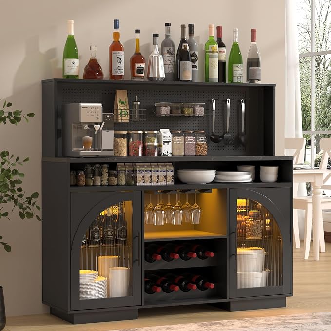 54" Coffee Bar Cabinet with Pegboard, Baskets & Movable Charging Station by SOLACEFURNITURE