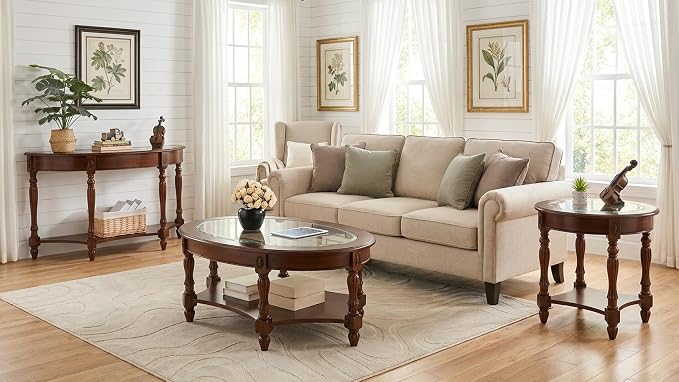 LEEMTORIG Oval Coffee Table for Living Room, Cherry Solid Wood - Image 3