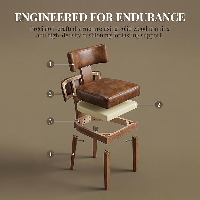 HNY Mid Century Modern Dining Chairs Set of 2, Farmhouse PU Leather Upholstered - Image 6