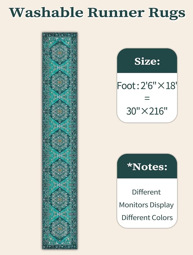 SERISSA 2'6"x18' Washable Non Slip Boho Runner Rug - Image 6
