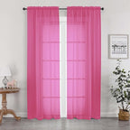Hot Pink Sheer Curtains for Bedroom Living Room 72 Inches Long 2 Panels Set by OWENIE