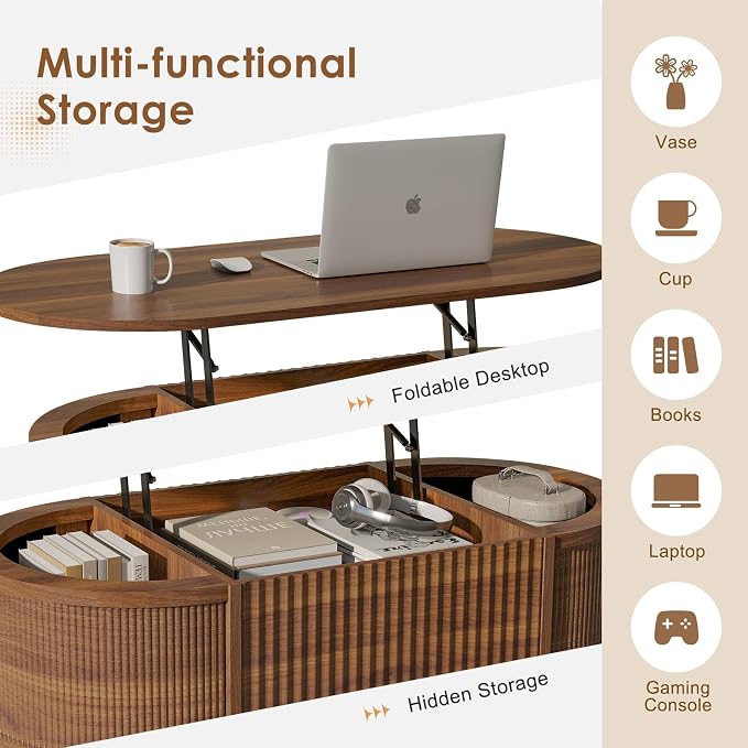 LYNCOHOME Fluted Lift Top Coffee Table - Image 3