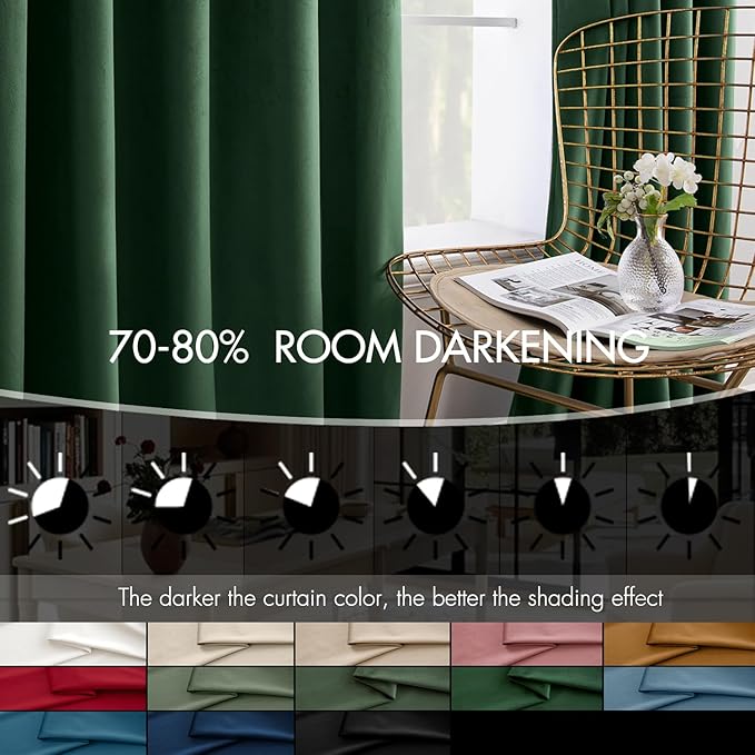 MIULEE Velvet Curtains 50W x 108L 2 Panels Hunter Green Blackout Curtains | - Image 4