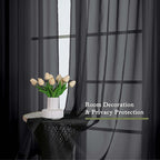 Black Sheer Curtains 96 Inches Long 2 Panels, Solid Airy Voile Dual Rod Pocket - Image 6
