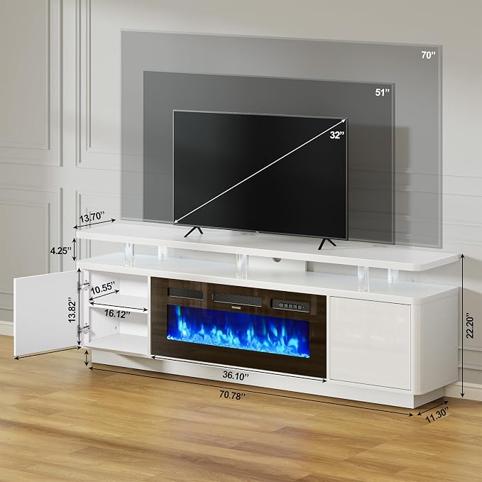 70" Fireplace TV Stand with Double LED Lights - Image 5