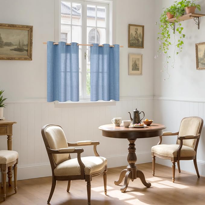 YoungsTex Light Blue Linen Curtains 40 Inches Long, Short Drapes - Image 2
