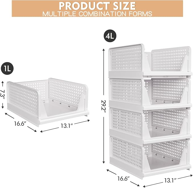 4 Pack Stackable Closet Storage Basket - Image 3