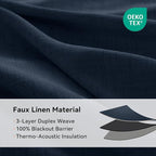 100% Blackout Linen Textured Curtains 72 Inch Long, Midnight Blue | 100% - Image 5