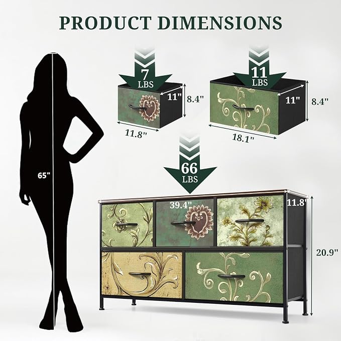 5-Drawer Dresser for Bedroom, Anti-Tip Wide Storage Organizer Fabric Chest of - Image 3