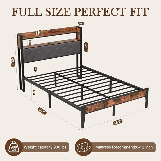 Full Size Bed Frame with Dual-Layer Headboard and Footboard, Bed Frame Full - Image 2