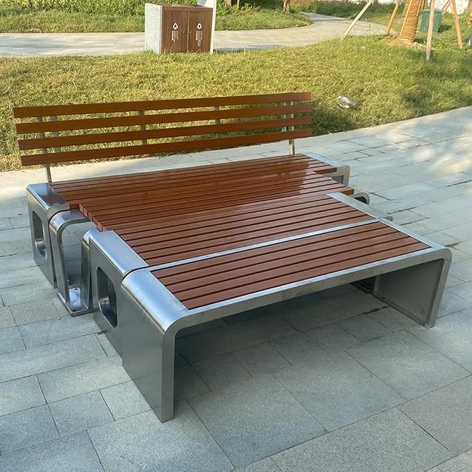 LITFAD Outdoor Indoor Bench Stainless Steel Metal Park Bench - Image 7