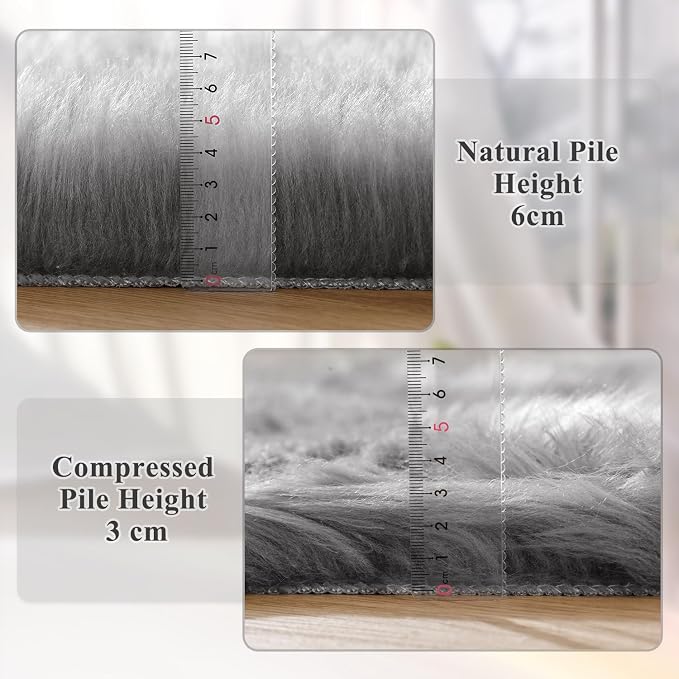 ORINOVA Round Rugs 6ft Silver Grey Fuzzy Faux Sheepskin Washable Furry Fur Area - Image 4