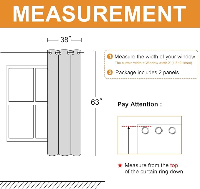 Blackout Curtains for Bedroom, 38 x 63 Inches Length Taupe 2 Panels | Thermal - Image 7