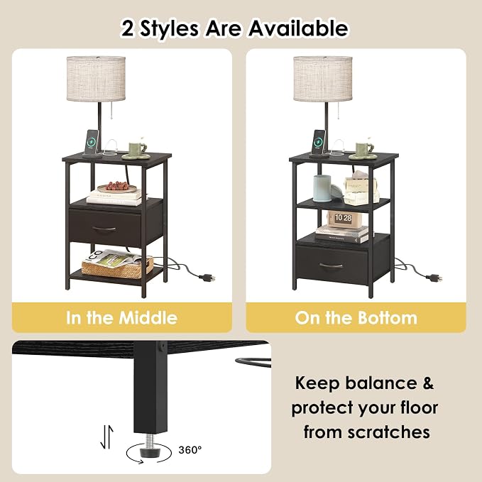 Fixwal Nightstand with LED Lights Bedside Table with 3 Color Temperatures Bulb - Image 6