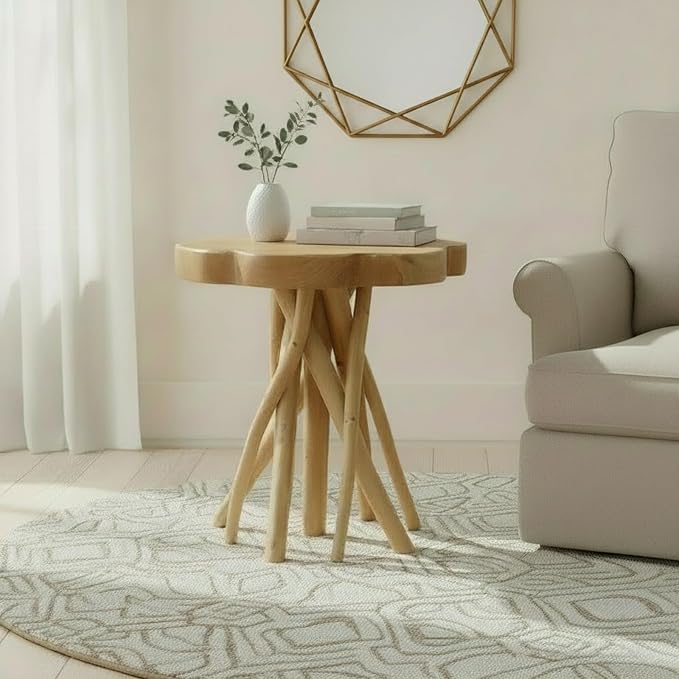 WELLAND Solid Teak Live Edge End Table, Small Accent Table, Plant Stand - Image 3