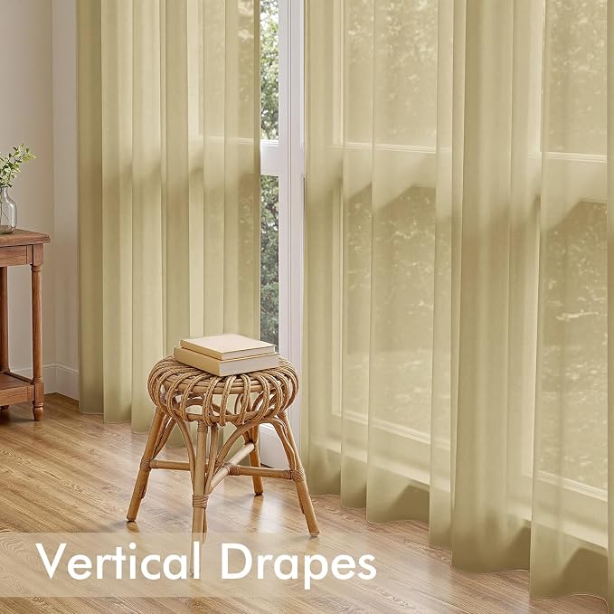 MIULEE Gold Sheer Curtains 63 Inches Long 4 Panels 42 x 63 Inches | Light - Image 5