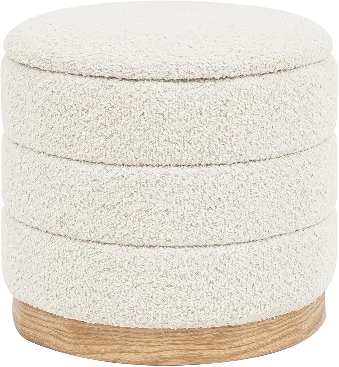 Round Storage Ottoman with Reversible Tray Lid, Folding Chenille Fabric by ZOLANOful