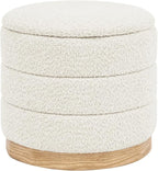 Round Storage Ottoman with Reversible Tray Lid, Folding Chenille Fabric by ZOLANOful