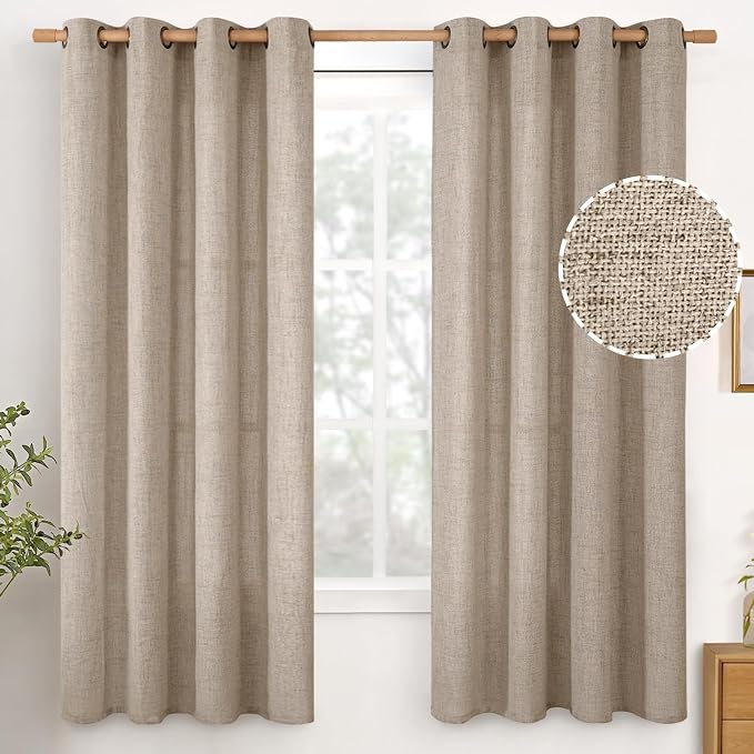 YoungsTex 68 Inch Length Burlap Linen Curtains 2 Panels Set by YoungsTex