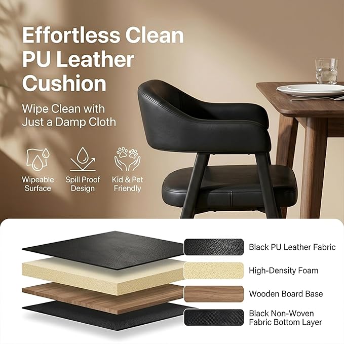 HNY Modern Dining Room Arm Chairs Set of 4, Retro Faux Leather Upholstered - Image 4