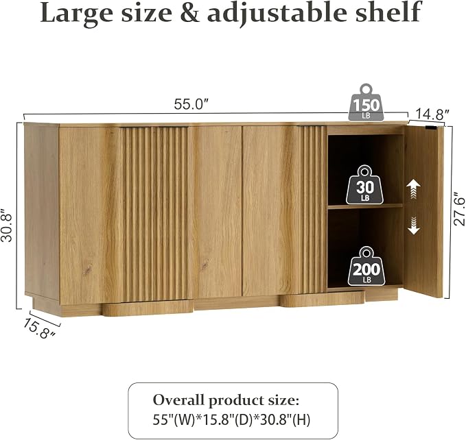 Brafab Buffet Cabinet, Wood Fluted Credenza - Image 2