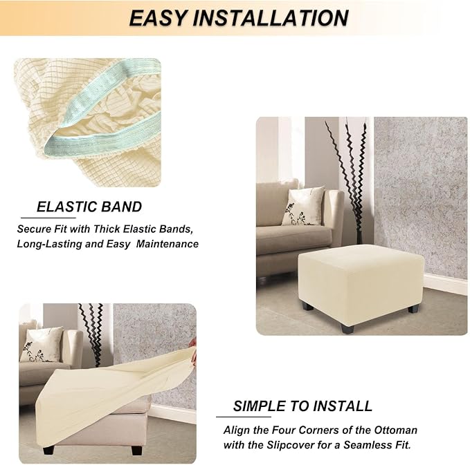 NeColorLife Stretch Ottoman Cover Square Oversized Soft Knitted Jacquard Thick - Image 5