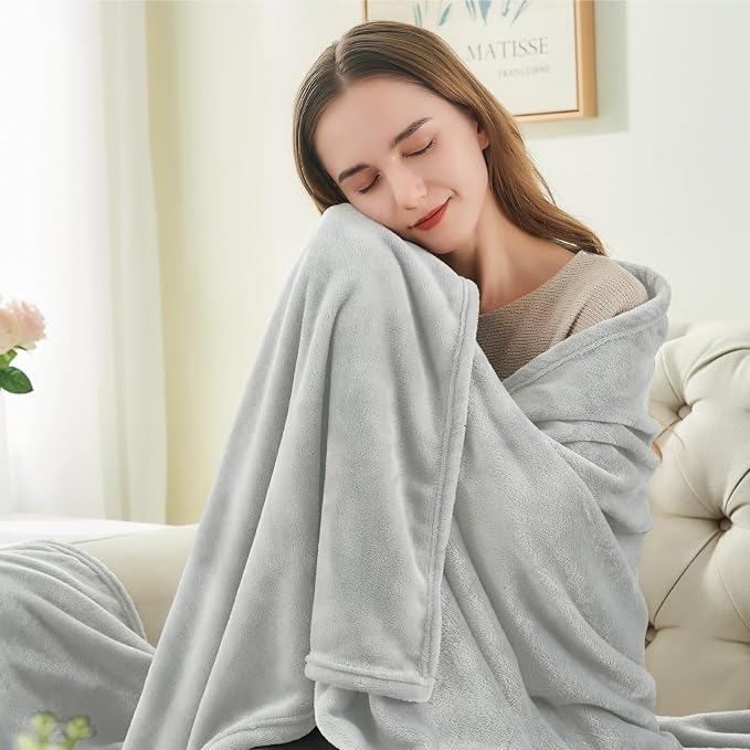 BEDELITE Fleece Blanket Soft Plush Twin Size Blanket Light Grey 60"x80" | Ultra - Image 3