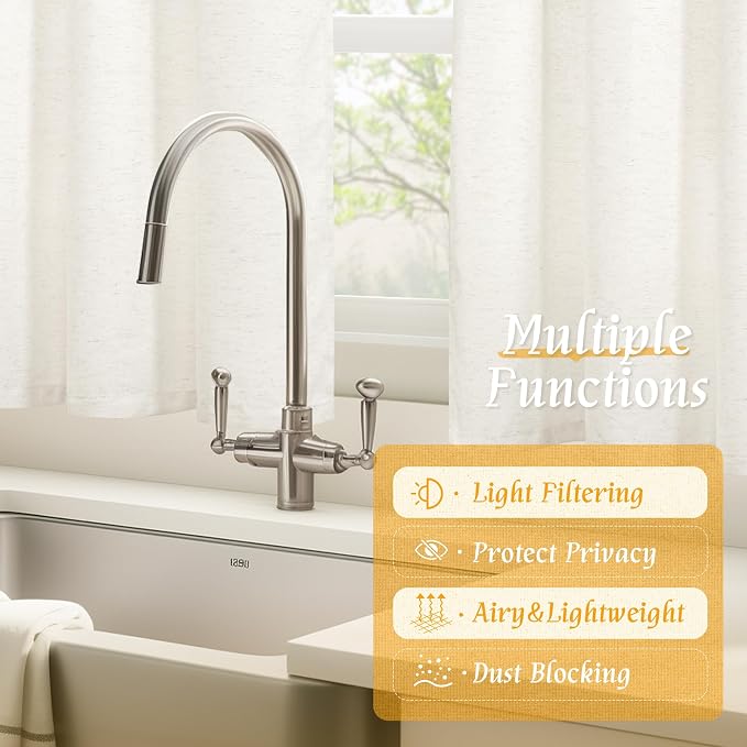 Natural Linen Curtains for Kitchen Windows Over Sink, 42 x 48 Inch | Faux Linen - Image 9