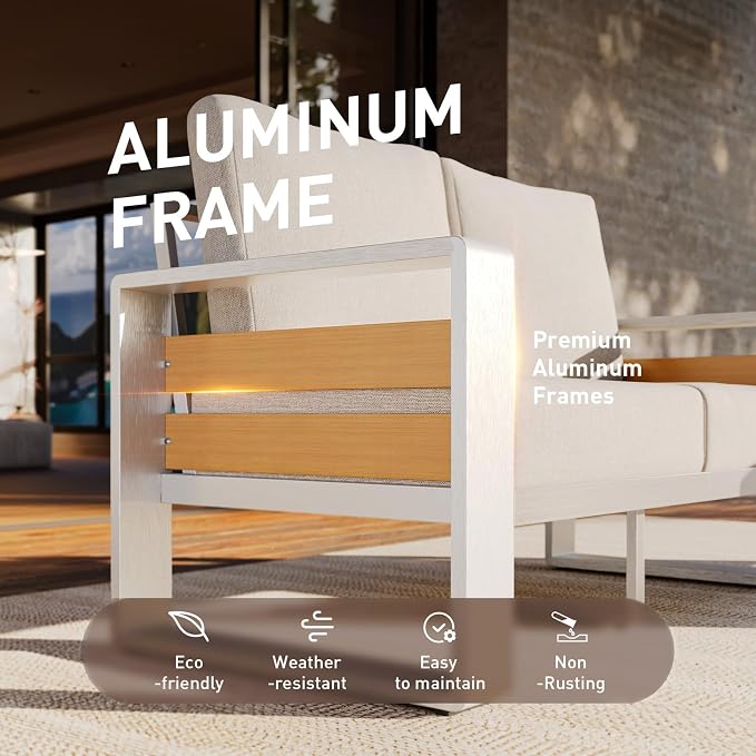 Aoxun Aluminum Patio Furniture Set, 4 Seats Luxury Metal Patio Conversation Sets - Image 3