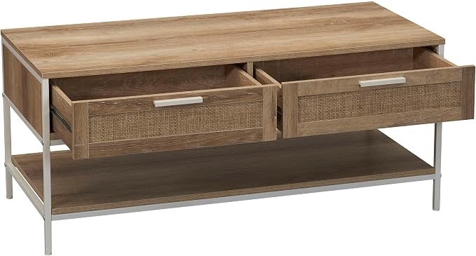 Household Essentials Coastal Oak Woven Front Coffee Table - Image 5