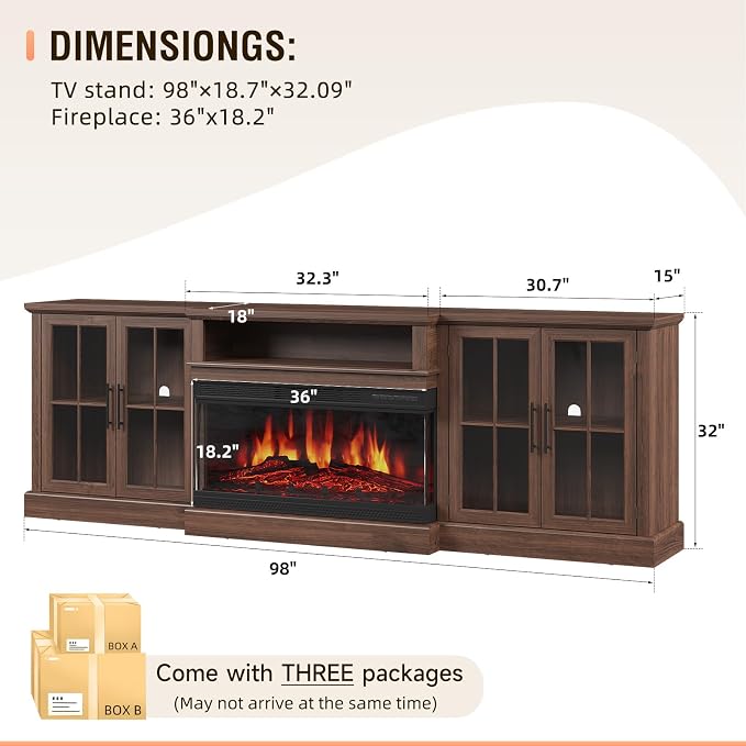 98" Farmhouse TV Stand with 36" Fireplace - Image 6