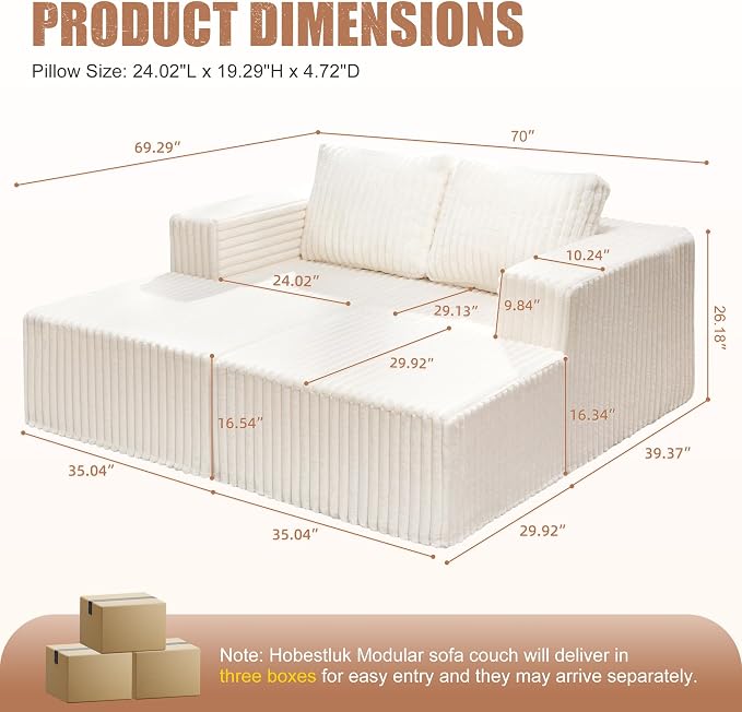 Hobestluk Modular Sectional Sofa Memory Foam Couch Sofa Bed Loveseat - Image 2