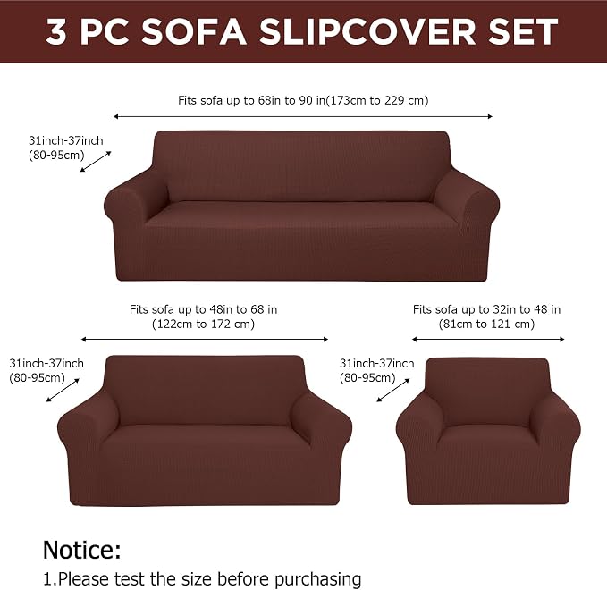 Peryiter 3 Pcs Couch and Loveseat Covers Set Sofa Cover - Image 2