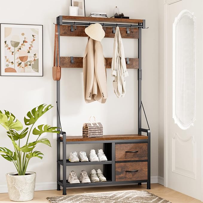 Lulive Hall Tree, 31.5” Entryway Bench - Image 2