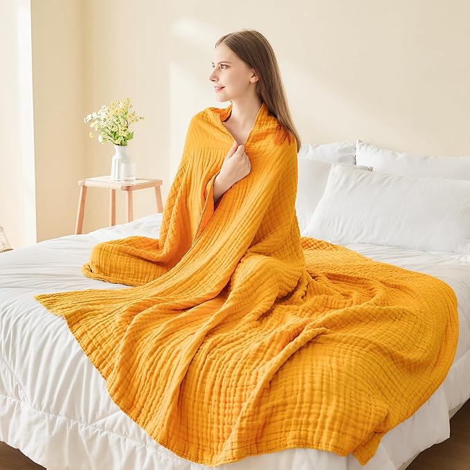 EMME Muslin Blankets for Adults Throw Blanket for Couch Breathable Gauze Soft - Image 7