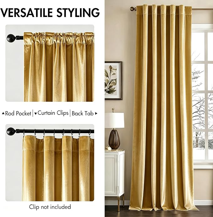 MIULEE Velvet Curtains 52x108 inches 2 Panels Gold Blackout Curtains | Luxury - Image 2