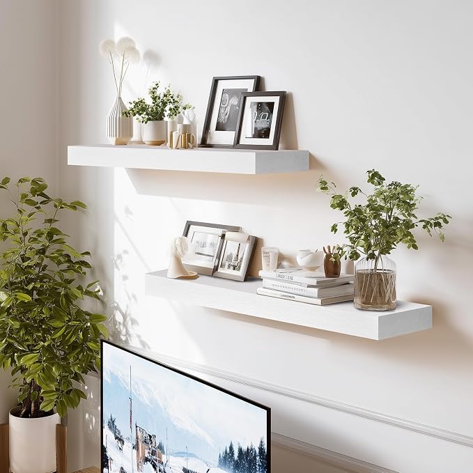 24x8x1.6 inch Floating Shelves Set of 2 – Solid Wood Rustic White Wall Mounted - Image 2