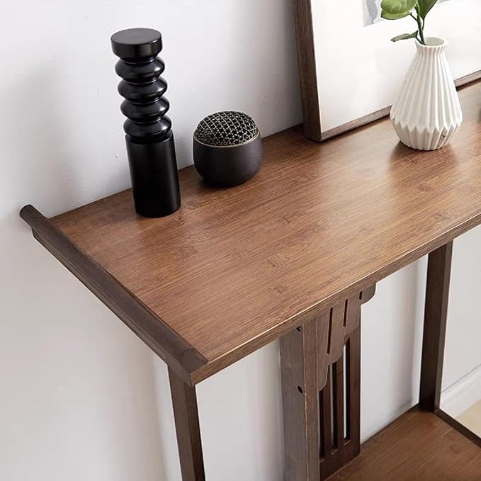 Southeast Asian Style Console Table, Walnut Bamboo Entryway Table, Narrow Long - Image 6