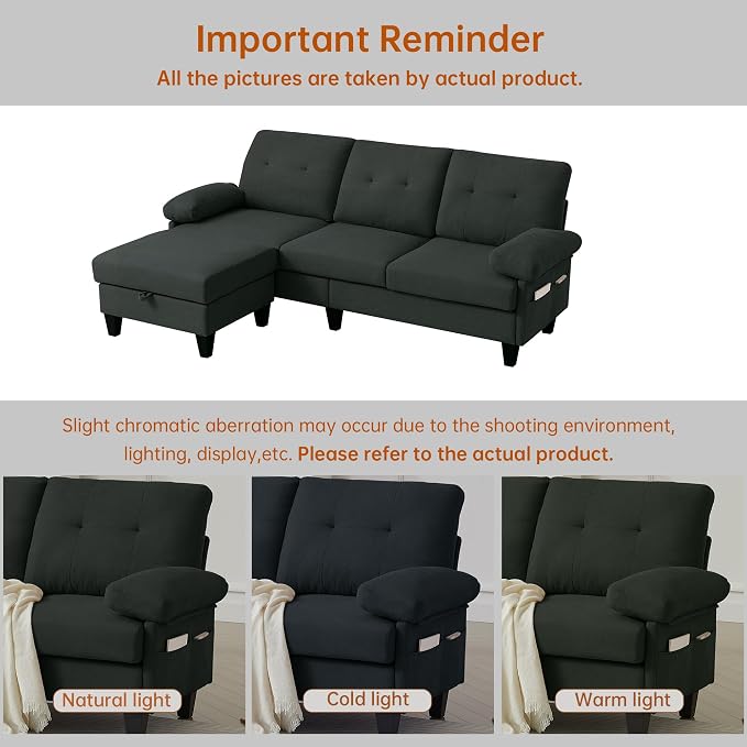 Sectional Sofa Couch for Living Room, Deep 3-Seater L Shaped Couches - Image 8